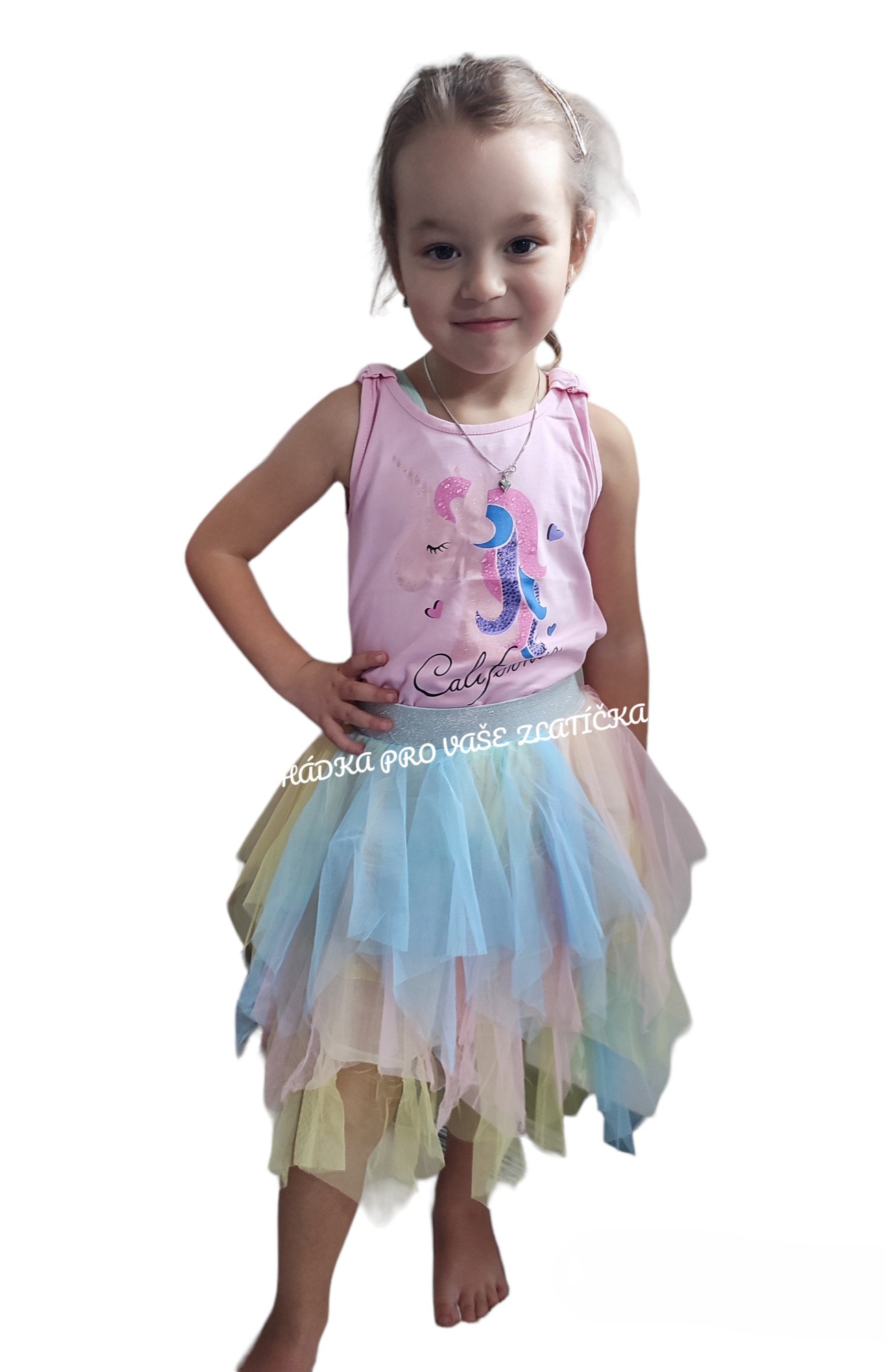 Dívčí duhová sukně s asymetrickým tylem