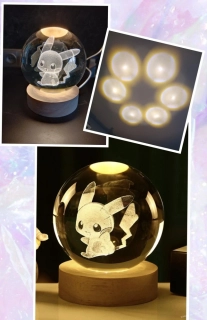 3D LED CRYSTAL BALL NOČNÍ LAMPIČKA PIKACHU
